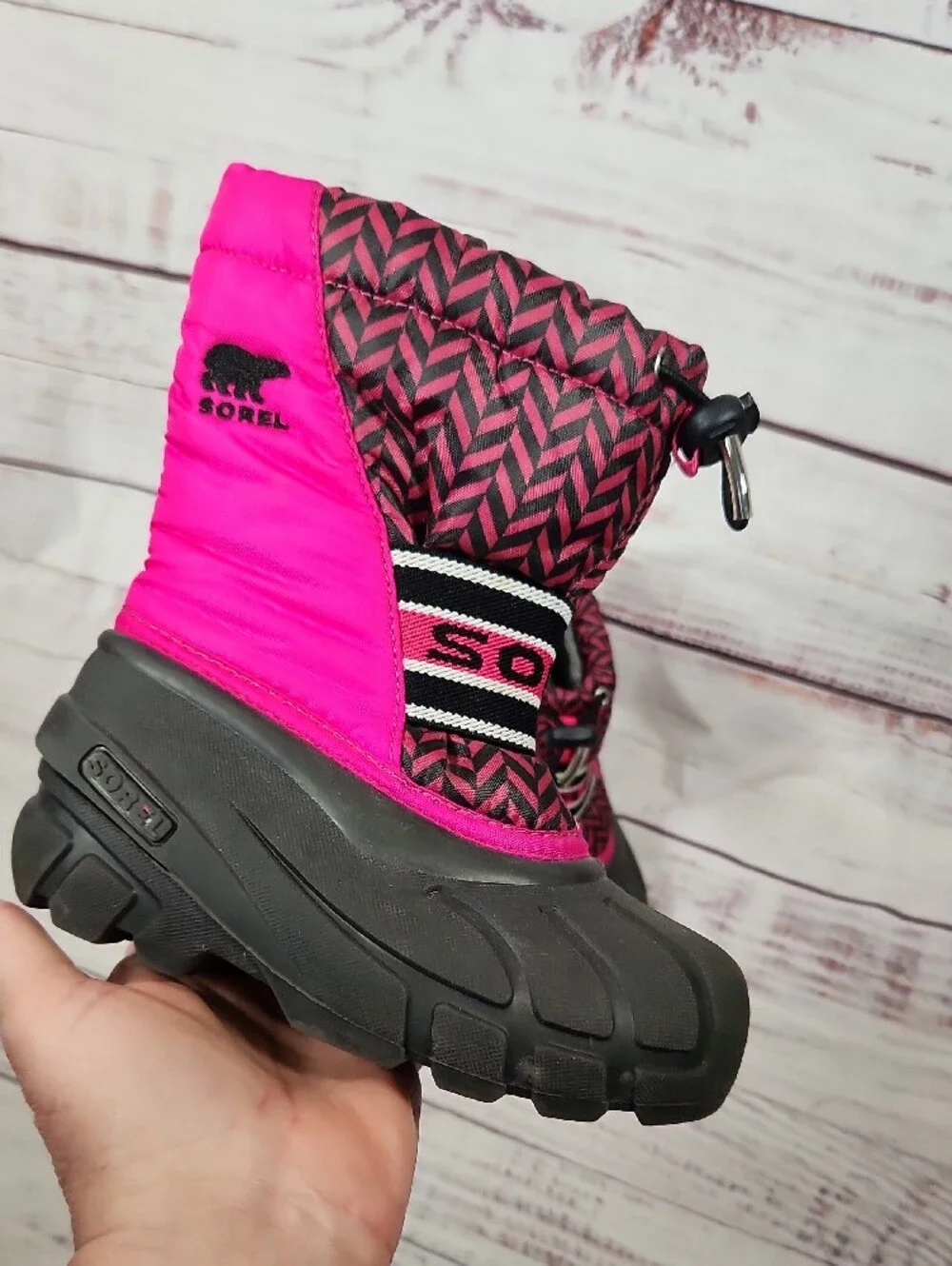Sorel Kids Pink and Black Waterproof Snow Boots